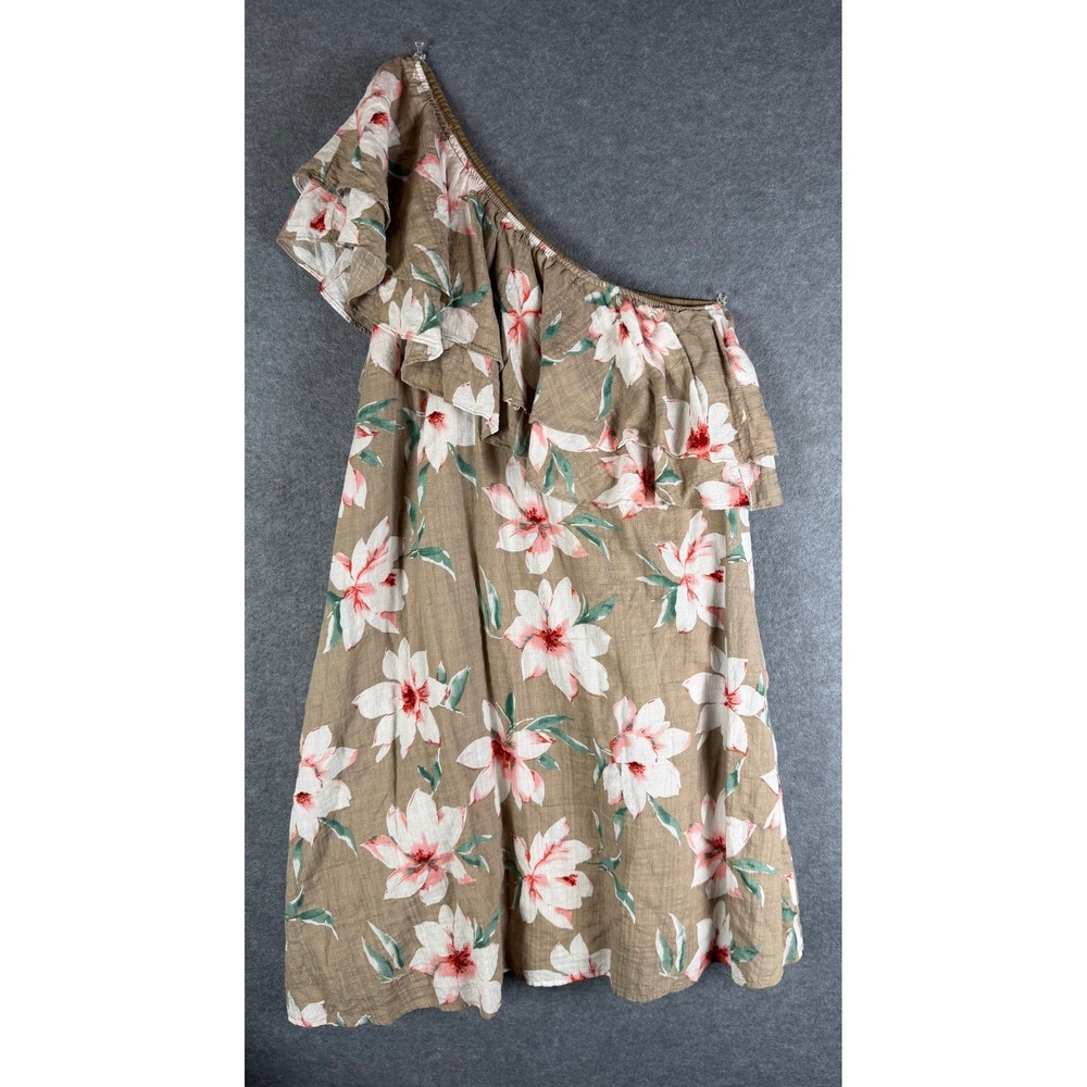 Summer Vacation‎ Dress M Floral One Shoulder Ruffle Cotton Linen Tropical Boho